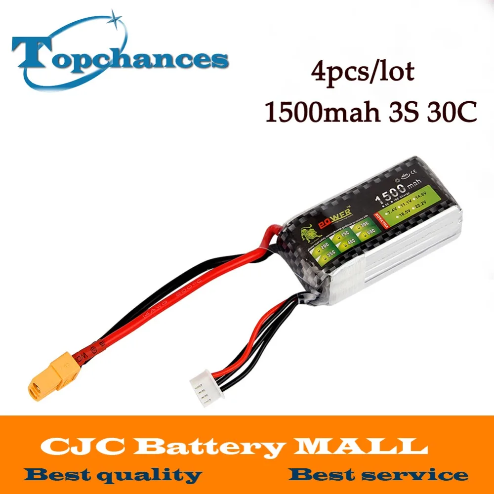 

4X Newest High Quality 11.1V 1500mah 3S 30C LiPo Battery For RC Car Truck Helicopter Airplane QAV250 Frame Kit with XT60 Plug
