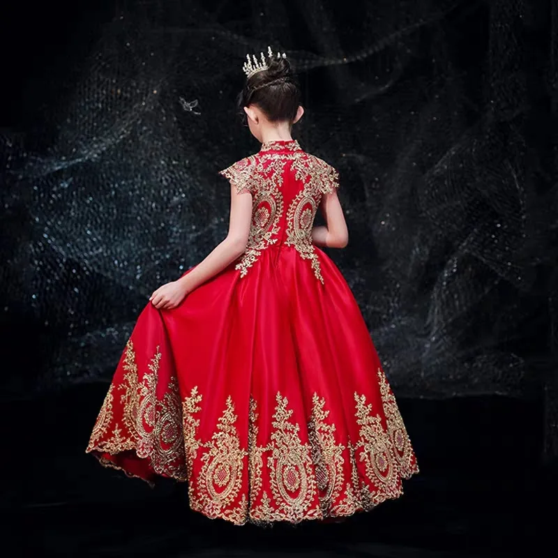 

Children Girls Elegant Red/Black Color Wedding Birthday Party Long Dress 2019 Good-Quality Fashion Teens Kids Host Pageant Dress