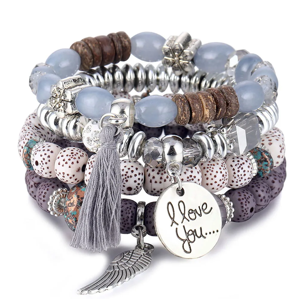 Комплект браслетов из бусин с кристаллами для женщин 4 шт./компл. винтажный