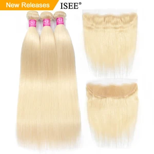 Прямые пряди из 613 натуральных волос с застежкой, бразильские волнистые волосы ISEE