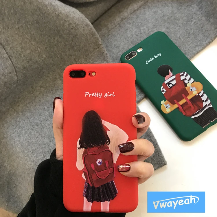 Ins Hot Lovers Student Pretty Girl Cute Boy Schoolbag Skateboard Personality Japan Korea Case For iPhone x 10 6 6s 7 8 Plus | Мобильные