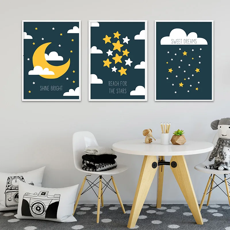 Children Poster Moon Star Nursery Quotes Print Minimalist Wall Art Canvas Painting Nordic Baby Kid Bedroom Decoration Picture | Дом и сад