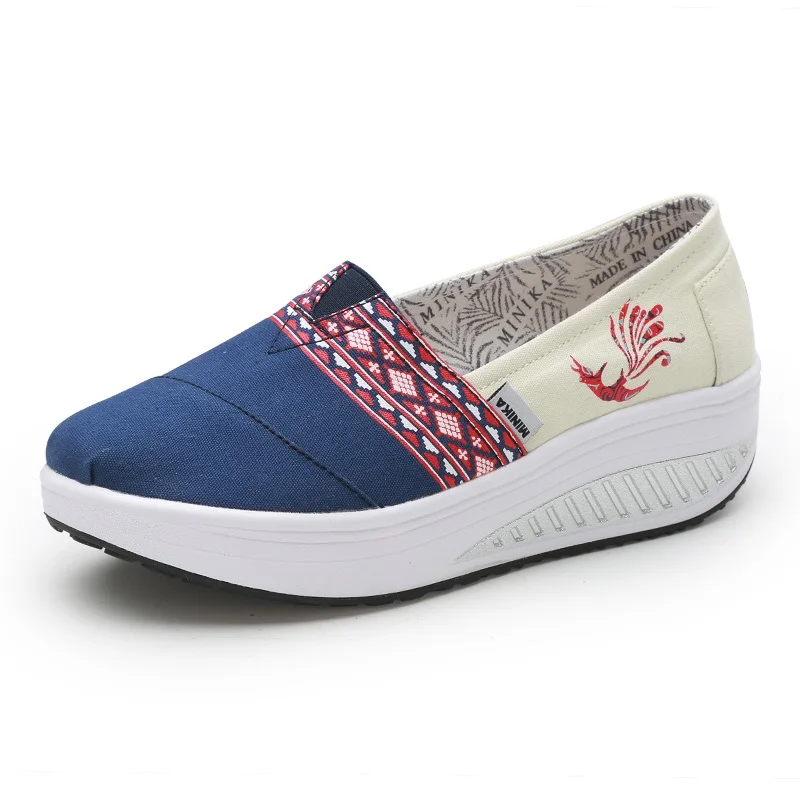 Blue 1899-1 Women Sneakers New Ladies Canvas Shoes Woman Casual Print Breathable Soft Female Platform Footwear - Цвет: Blue 1899-1