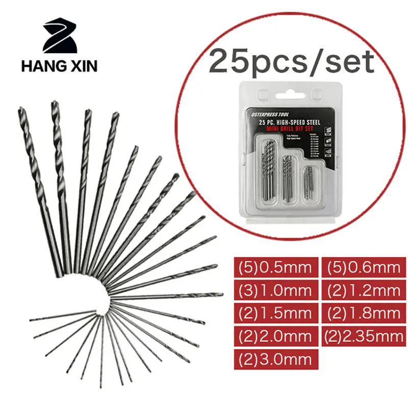 25 шт. быстрорежущая стальная сверла 0 5 мм-3 мм мини семейный ремонтный инструмент
