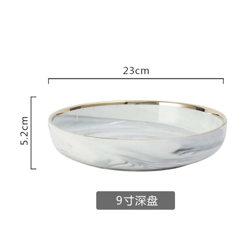 9 inch deep disk Europe Electroplating Marble Phnom Penh Ceramica Plate Western-style Snack Salad Disc Household Soup Bowl Tableware 1pcs - Цвет: 9 inch deep disk