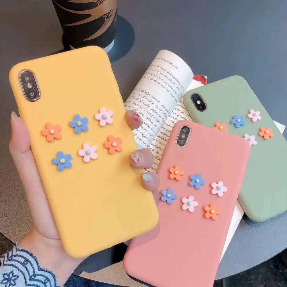 Casyva Candy color 3D flowers Phone Case For iPhoneX XS MAX XR 6 6S 7 8 PLUS Colorful TPU Soft |