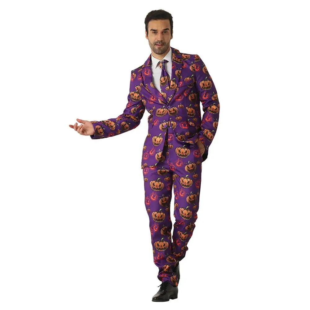 

Crazy Suit Halloween Costume adult Men Pumpkin Costume Suit jacket pants tie 3 pieces set Fancy Blazer For Men