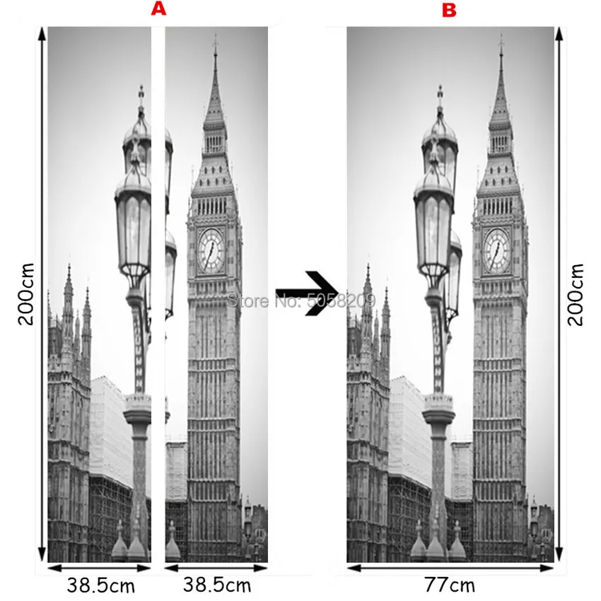 77*200 см наклейки на двери в лондонском стиле Биг Бен красный автобус 3d виниловая настенная роспись для украшения дома обои с изображением улицы города 12 стилей