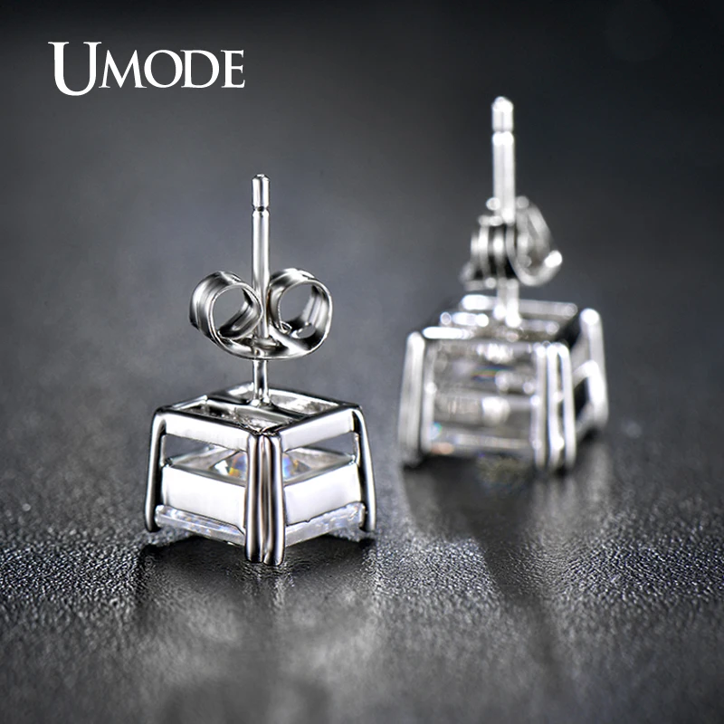 Umode 8 мм 2.5 карат Asscher вырезать CZ белый позолоченные имитация сообщение стад серьги