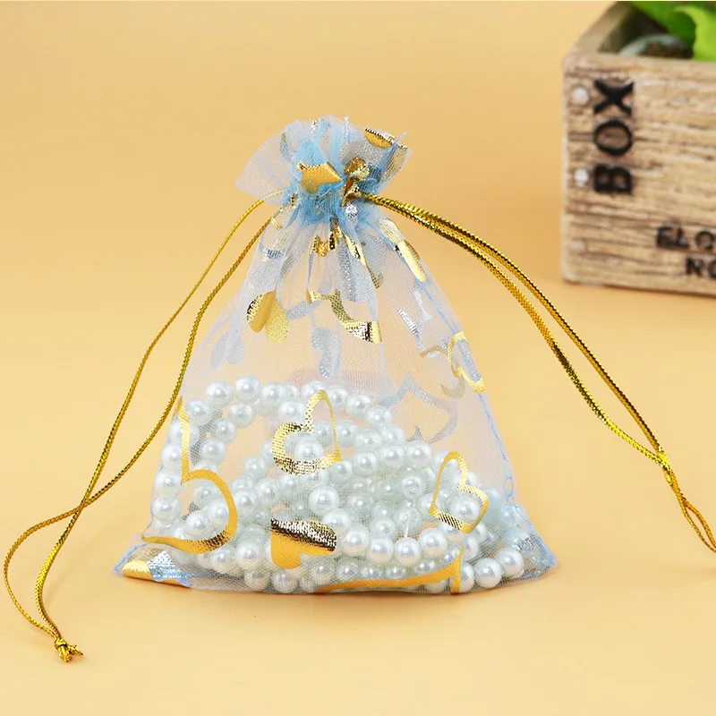 Gift bag 13 x18cm Jewerly bags Mixed color hot stamping heart organza 100pcs/lot mixed colors | Украшения и аксессуары