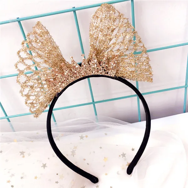 gold hairbands 1 шт. детские модные милые обручи для волос металлическая проволока золотой и серебряный бант повязки на голову Чистая Пряжа аксессуары для волос для косплея - Цвет: gold hairbands