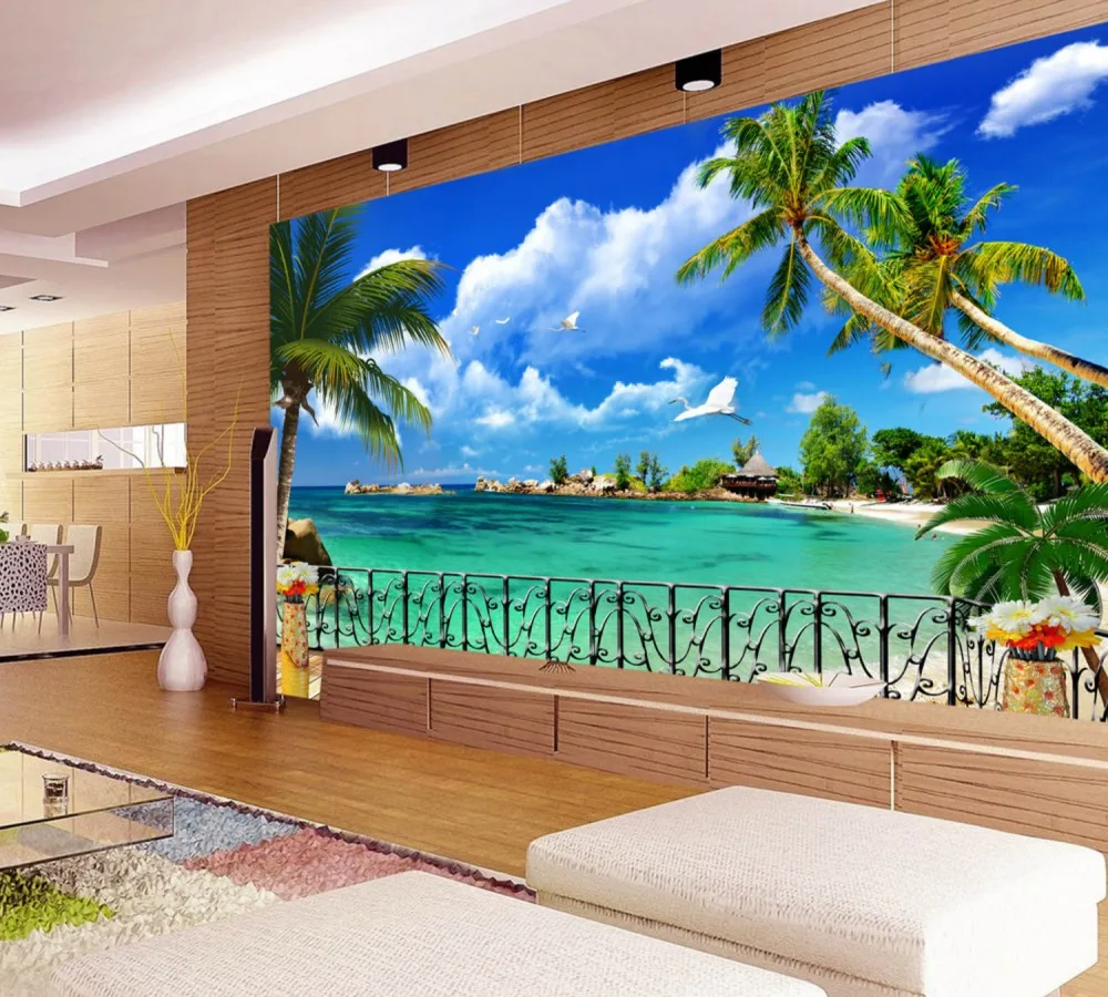 Бесплатная доставка фото 3D на заказ голубое небо белый морской пейзаж фон для