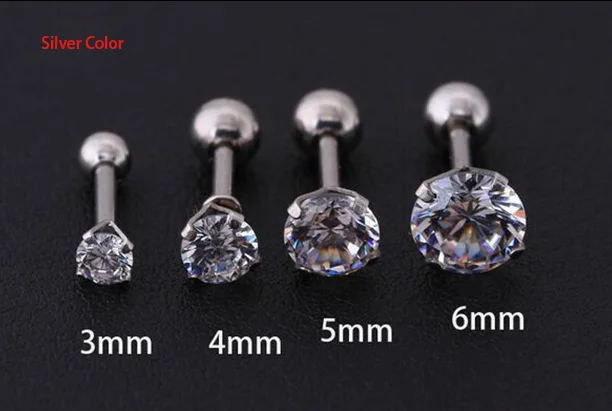 Серьги гвоздики Starbeauty 1 2*6 + 3/4/5/6 мм с круглым цирконом для верхней хрящевой ткани