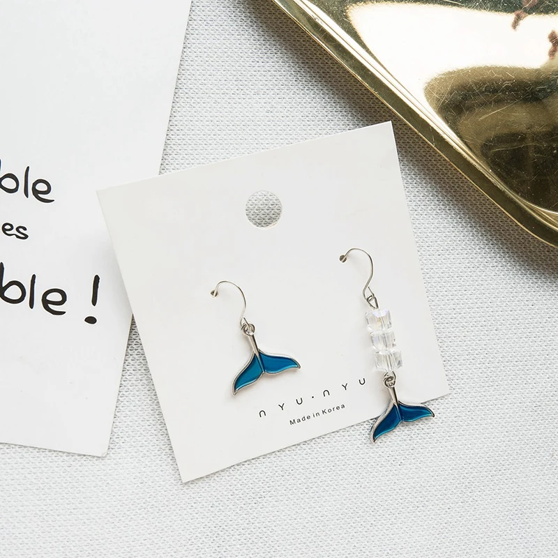 Геометрические серьги синего цвета в форме рыбьего хвоста, асимметричные, длинные, женские аксессуары, модные ювелирные изделия SY5129.