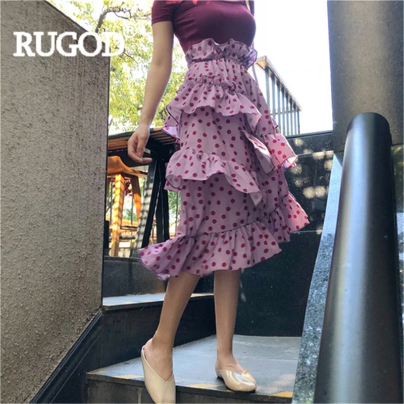 Женская длинная юбка из шифона RUGO Элегантная Лоскутная Асимметричная в горошек с
