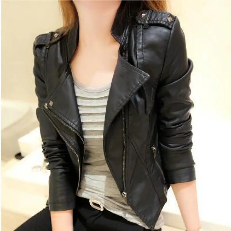 

Spring And Autumn New Pu Lady Short Jacket New Brand YAN QING HUAN 2018 Korean Slim Coat Leather Jacket Black sexy slim