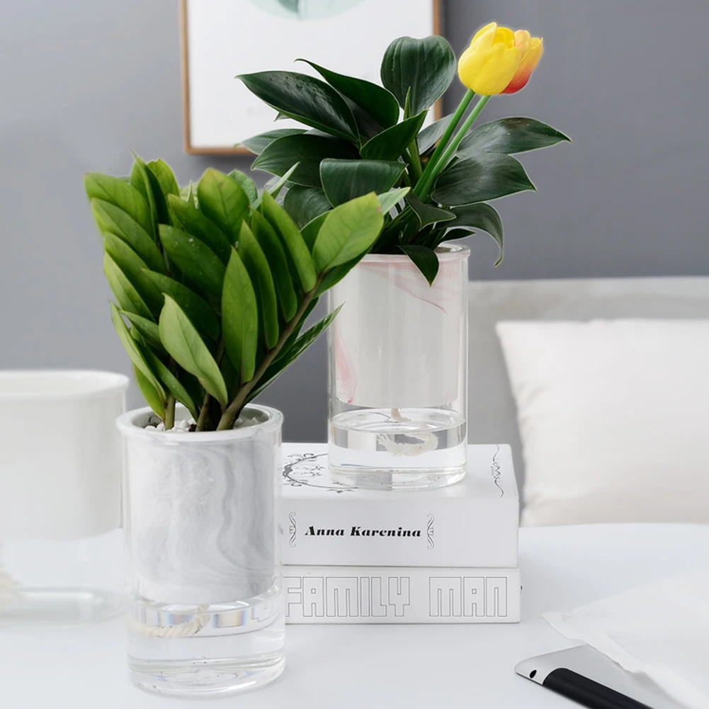 Home Ceramic Plants Pot Flower Succulent Self Watering Pot for Office Desktop Maceta verde auto absorbente RT99