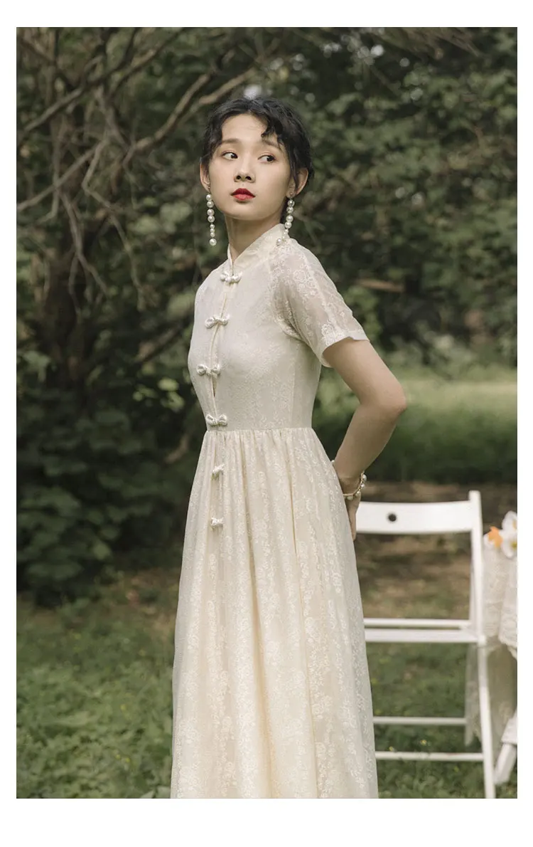 SWEETXUEE винтажное элегантное платье Cheongsam улучшенное китайское стильное кружевное длинное платье с вышивкой на пуговицах
