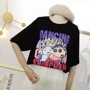 Коричневый Длинные футболки Crayon Shin Chan, женские футболки с аниме, уличная одежда, летняя футболка с мультяшным принтом размера плюс, женские милые футболки, топы - Цвет: Коричневый