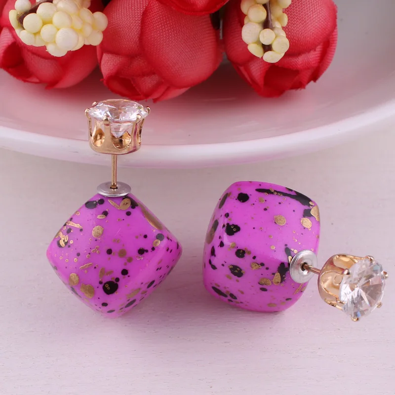 Женские серьги с двойными кристаллами 13 видов цветов Геометрические Квадратные