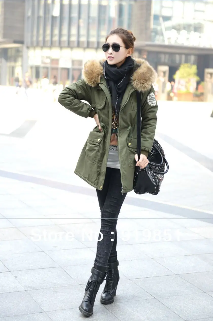 2013 Fashion New Winter Womens Down Coat Fleece Parka Warm Hoodie Overcoat Long Jacket Army Green Khaki Thicker jacket | Женская одежда