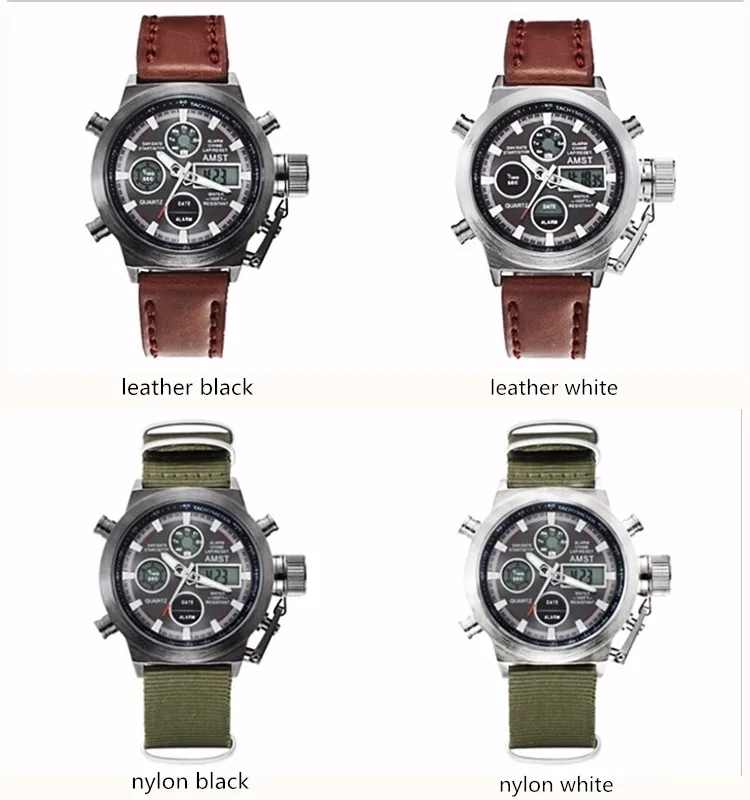 ATSM Wrangler, мужские часы, 50 метров, с кожаным ремешком, военные часы, мужские водонепроницаемые спортивные кварцевые часы с будильником, новинка