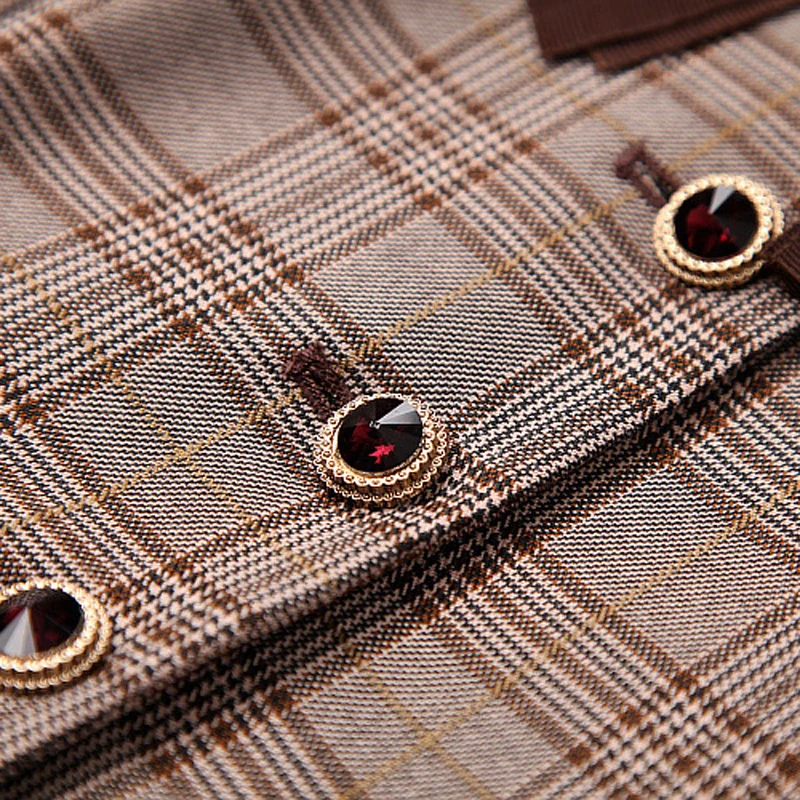 Женское клетчатое платье плотное в стиле ретро с высокой талией на пуговицах wq1946