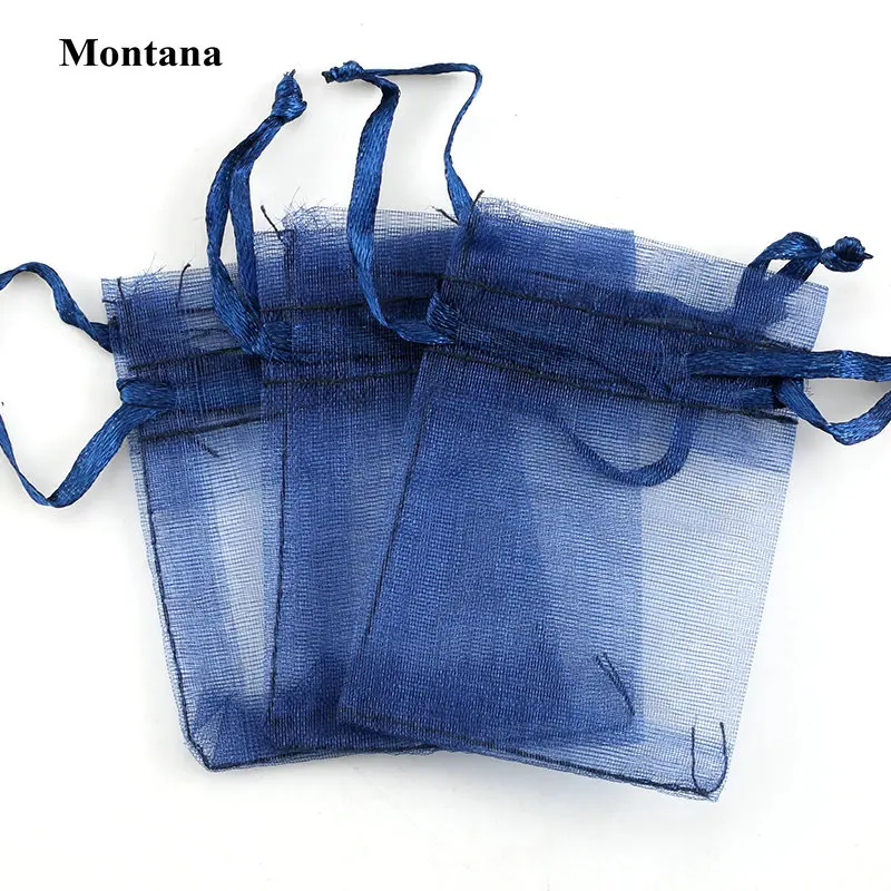 montana 100 шт./лот 5x7 7x9 9x12 см Упаковка из органзы для украшений сумки Свадебные украшения Рождественский подарок сумка-мешок 23 Цвета - Цвет: montana