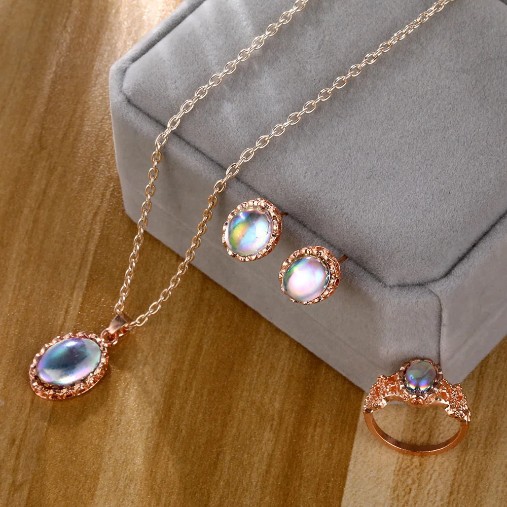 

Women's special pendant necklace earrings ring female jewelry color stone jewelry set