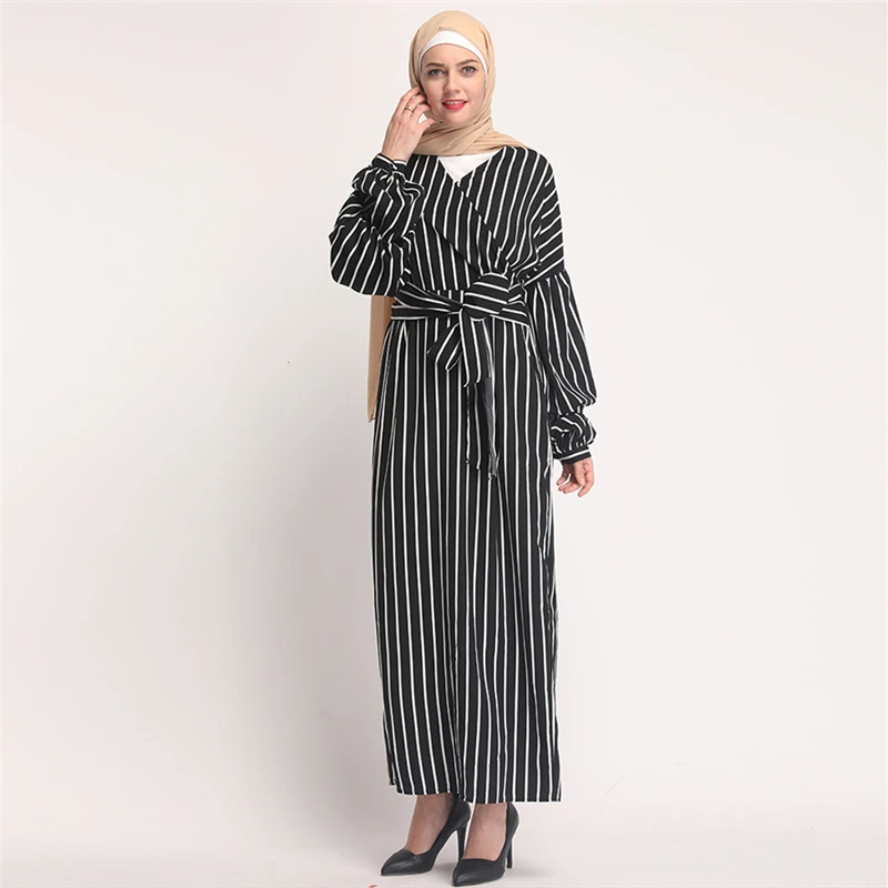Повседневное мусульманское Полосатое платье шарф кардиган длинные халаты