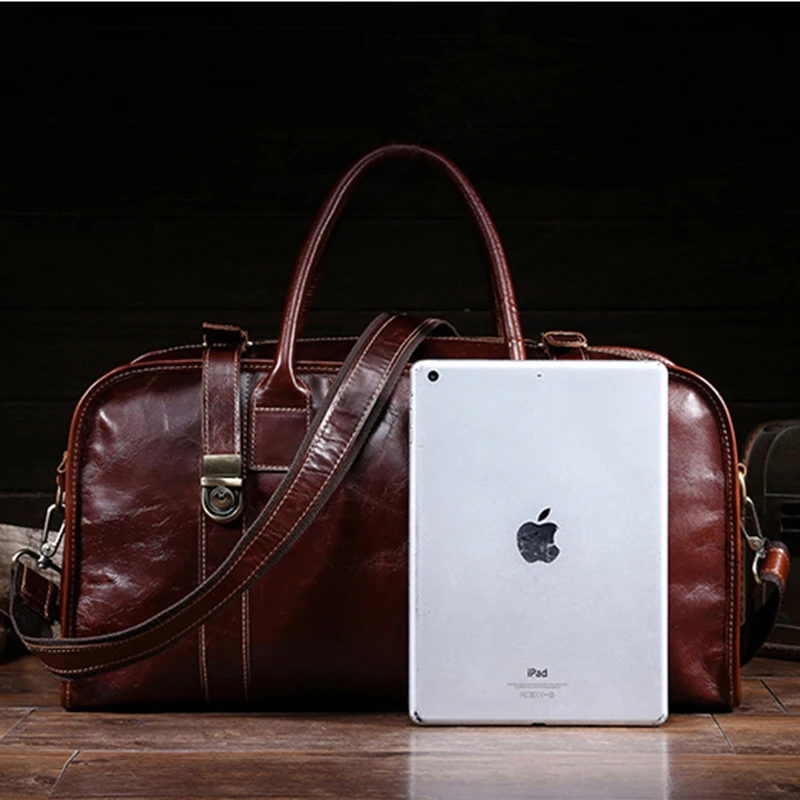 Мужская деловая сумка тоут через плечо вместительный портфель в стиле ретро из