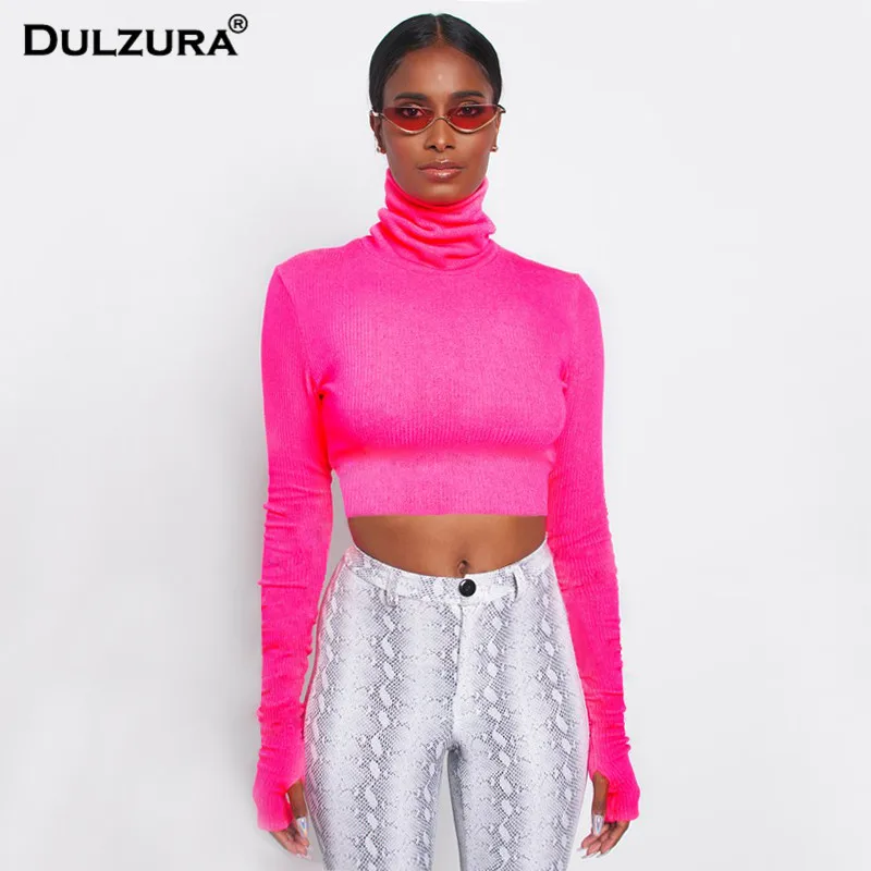 HAWTHAW high neck long sleeve crop top 2018 autumn winter women clothes knit tshirt sweater streetwear casual outfits | Женская одежда