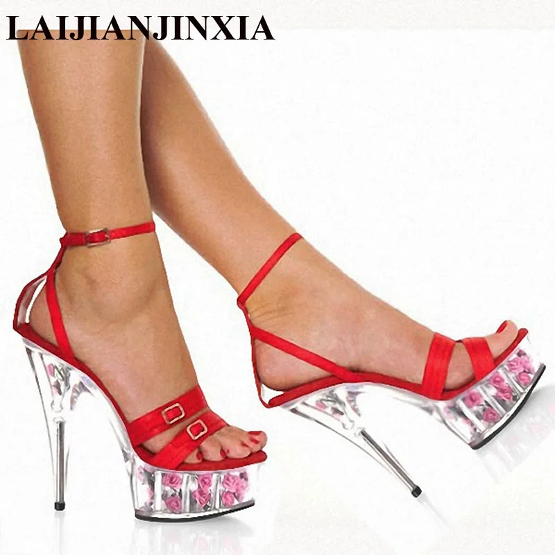 

LAIJIANJINXIA Red Nightclub Fashion Dance Shoes Pole Dancing Shoes Model High Heels Women's Shoes Sexy 15 CM High-Heeled Sandals