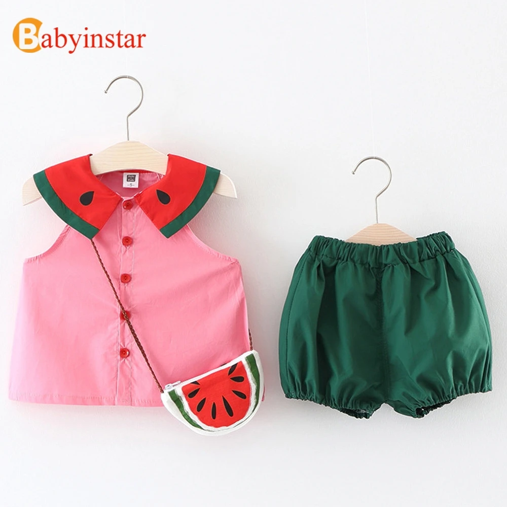 Летний стильный комплект Babyinstar из майки хлопка с рисунком арбуза и однотонных