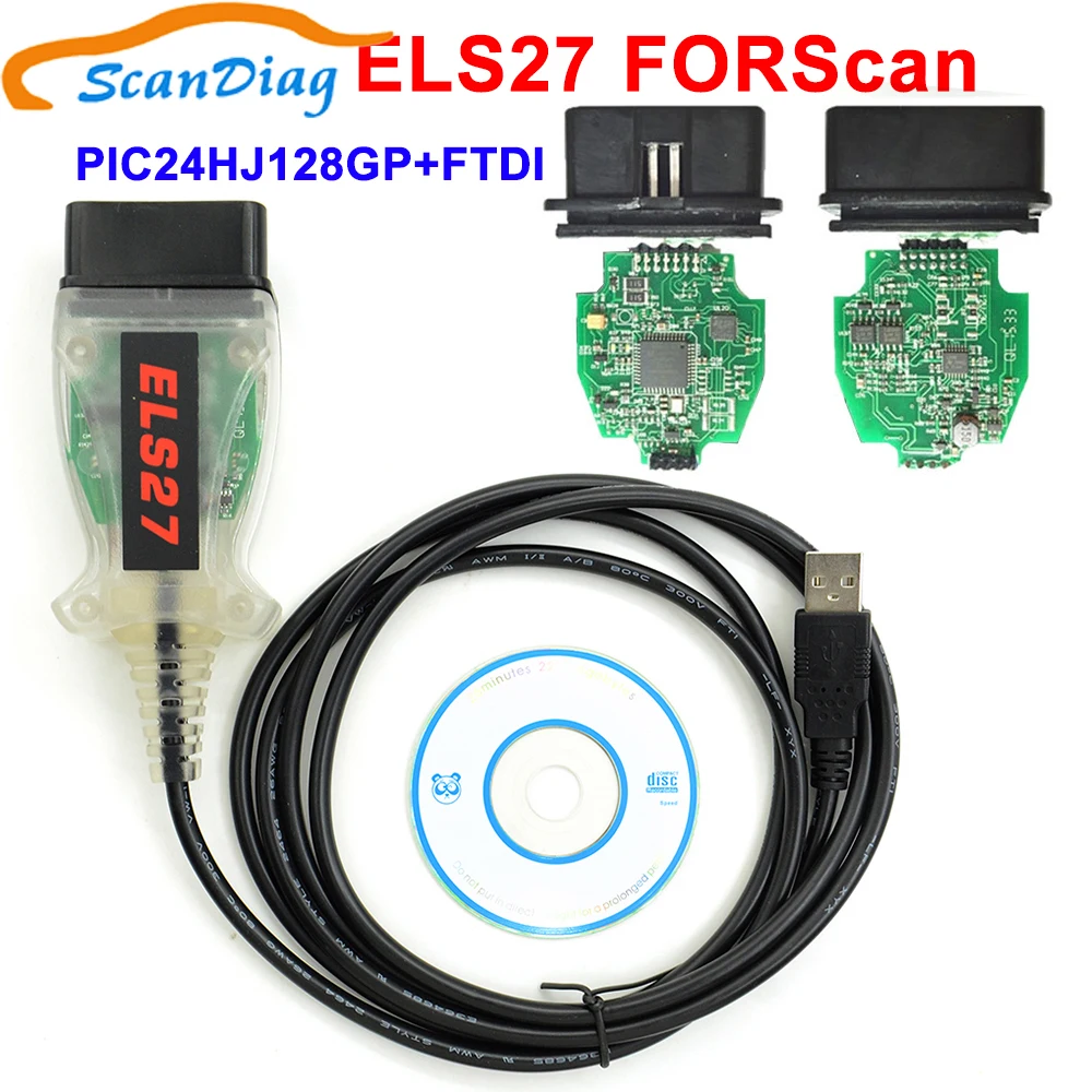 Новейший сканер ELS27 FORScan ELS 27 с зеленой печатной платой и чипом FTDI + PIC24HJ128GP|Кабели