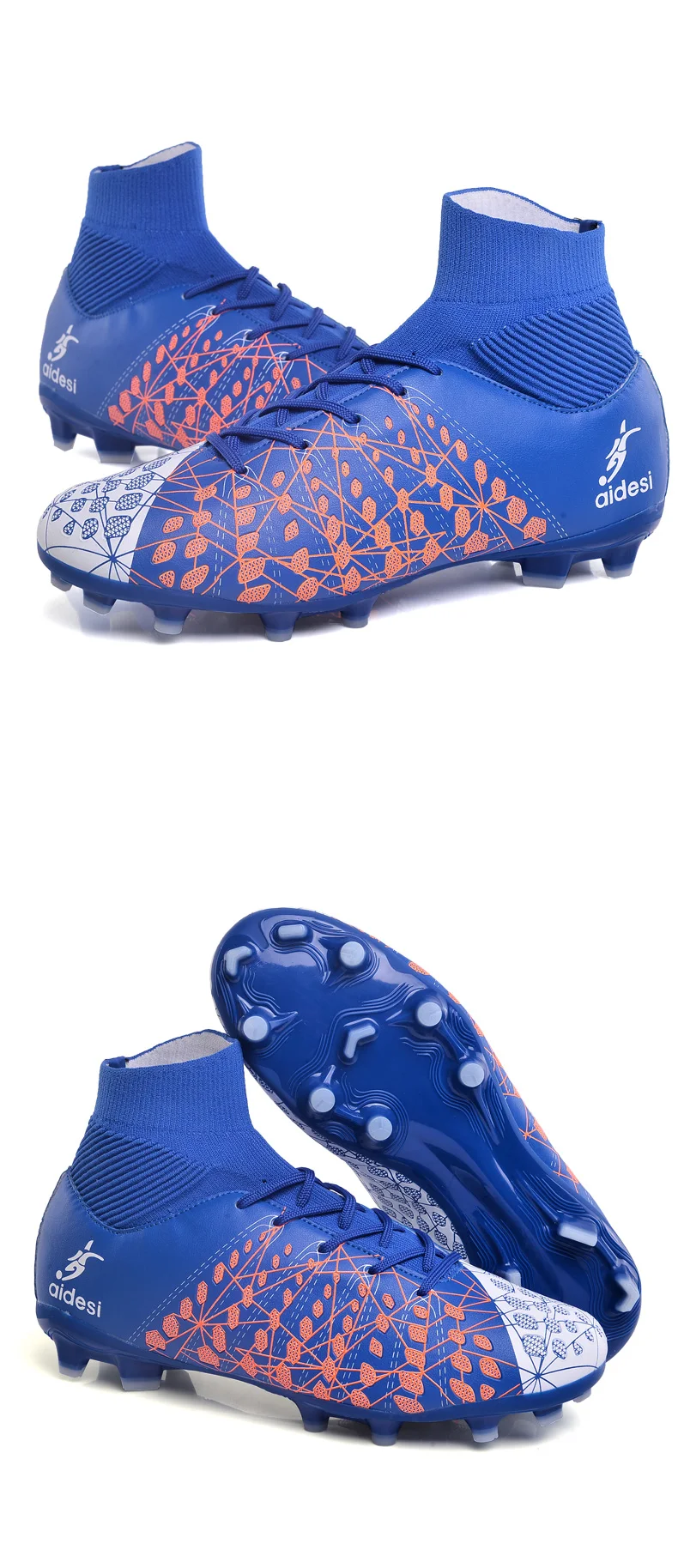 Men's Ankle High Tops Soccer Cleats Boots Football Boots Long Spikes Outdoor Lawn Football Shoes Chuteira Futebol Waterproof 46