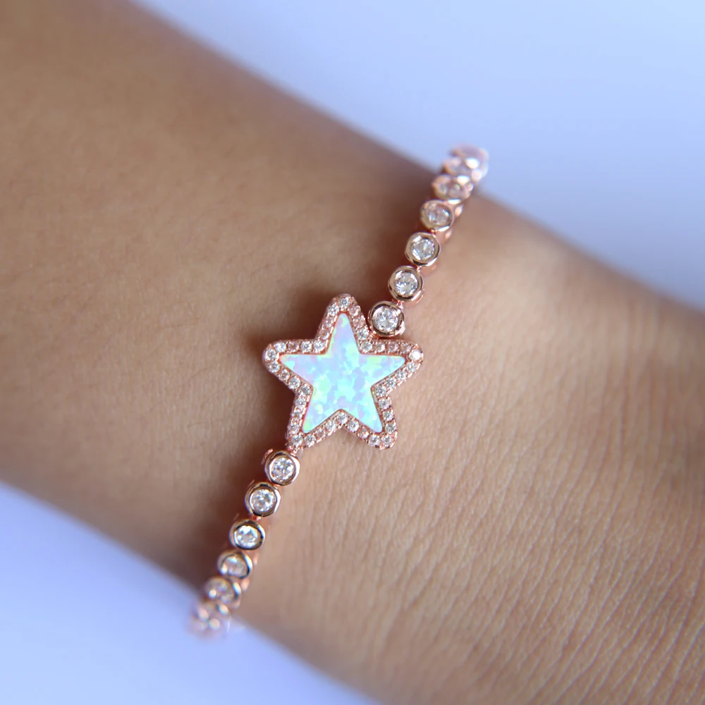 Цепочка слайдер с подвеской в виде звезды огненного опала|tennis chain|bracelet braceletgem bracelet