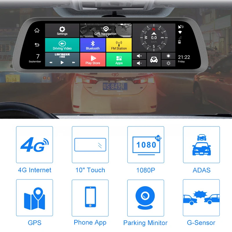 Зеркало заднего вида ADAS 10 дюймов Android 4G 1080P GPS Wi Fi 789|Видеорегистраторы| |