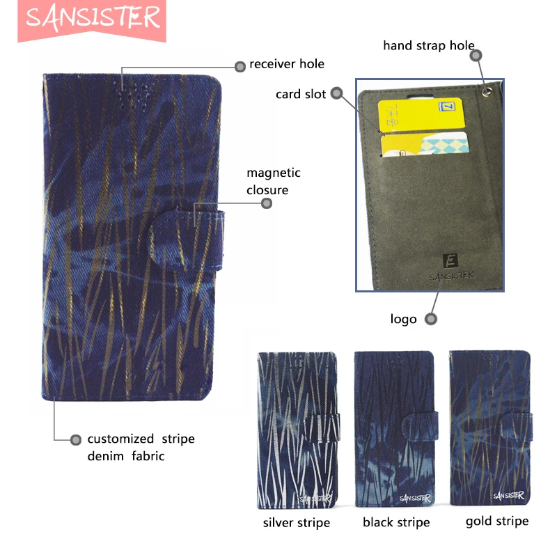 Flip bag phone case for htc desire 320 Sansister customized denim wallet flip cover with card slots unique and fashion design | Мобильные