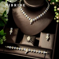 hibride bright aaa cubic zircon leave jewelry sets accessories statement necklace 4pcs set for women wedding party jewelry n 235