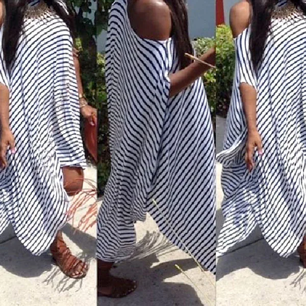 2016 New Print Black White Striped Dresses Midi Long Bodycon Bandage Maxi Dress Summer Clubwear Plus Size Women Clothing | Женская