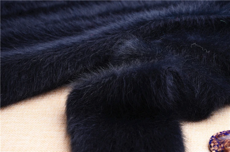 Модный теплый пушистый 100% норковый кашемировый длинный кардиган с воротником