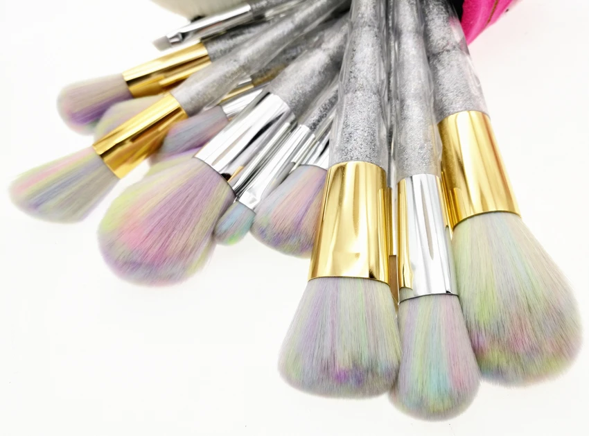Набор кистей для макияжа с единорогом 10 шт. полностью Профессиональные кисти для макияжа цветов радуги красочные алмазные ручки набор кистей для макияжа инструменты