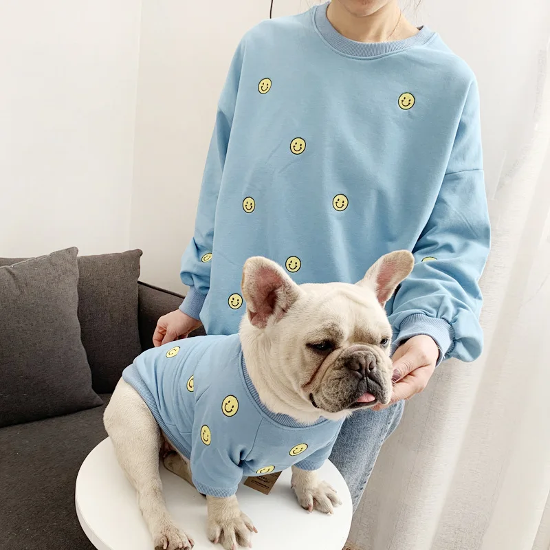 Женская Весенняя толстовка с капюшоном Smile Face семейная Одежда для собак среднего