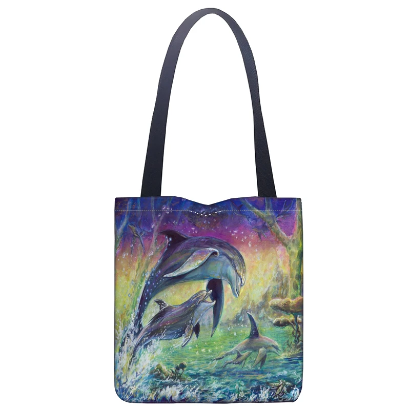 Сумка-тоут с дельфином для покупок складная Экологически чистая многоразовая