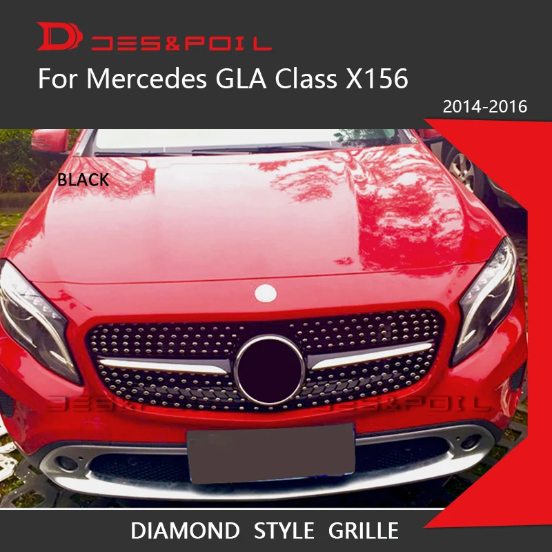 Алмазная решетка для Mercedes GLA Class X156 Pre Facelift черный серебристый передний бампер
