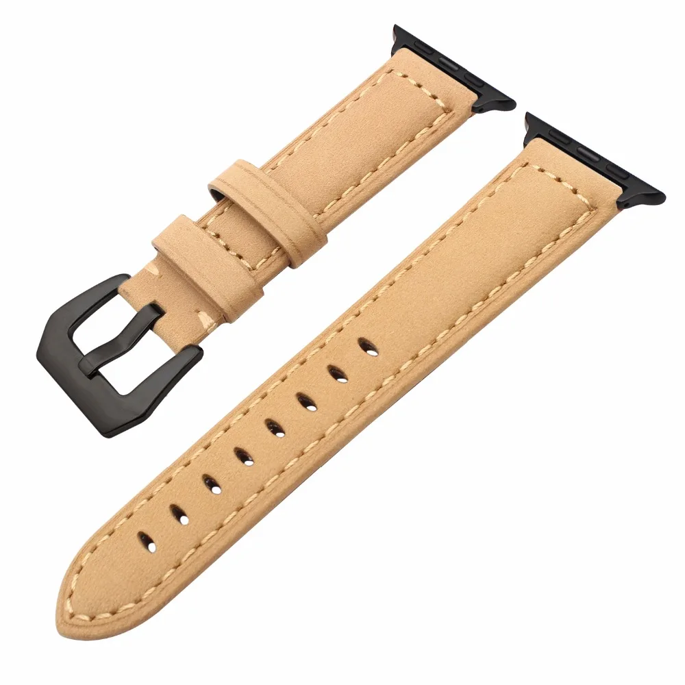 Итальянский ремешок из натуральной кожи для iWatch Apple Watch 38 мм 42 серия 1 2 3 Черный