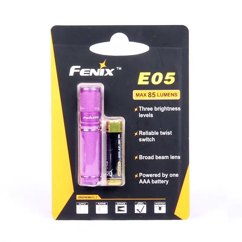 Black Blue Purple Fenix E05 2014 Edition Edc Keychain Flashlight Cree XP-E2 R4 LED 85Lumens AAA Battery Underwater Torch Light | Освещение