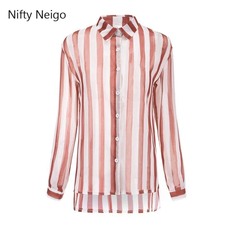 Nifty Neogo Офисная Женская рубашка в полоску полупрозрачная блузка с отложным