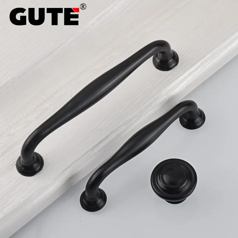 GUTE Black Furniture Handle Zinc Alloy Cabinet Wardrobe Cupboard Sideboard Door Pull Knob Kitchen | Обустройство дома